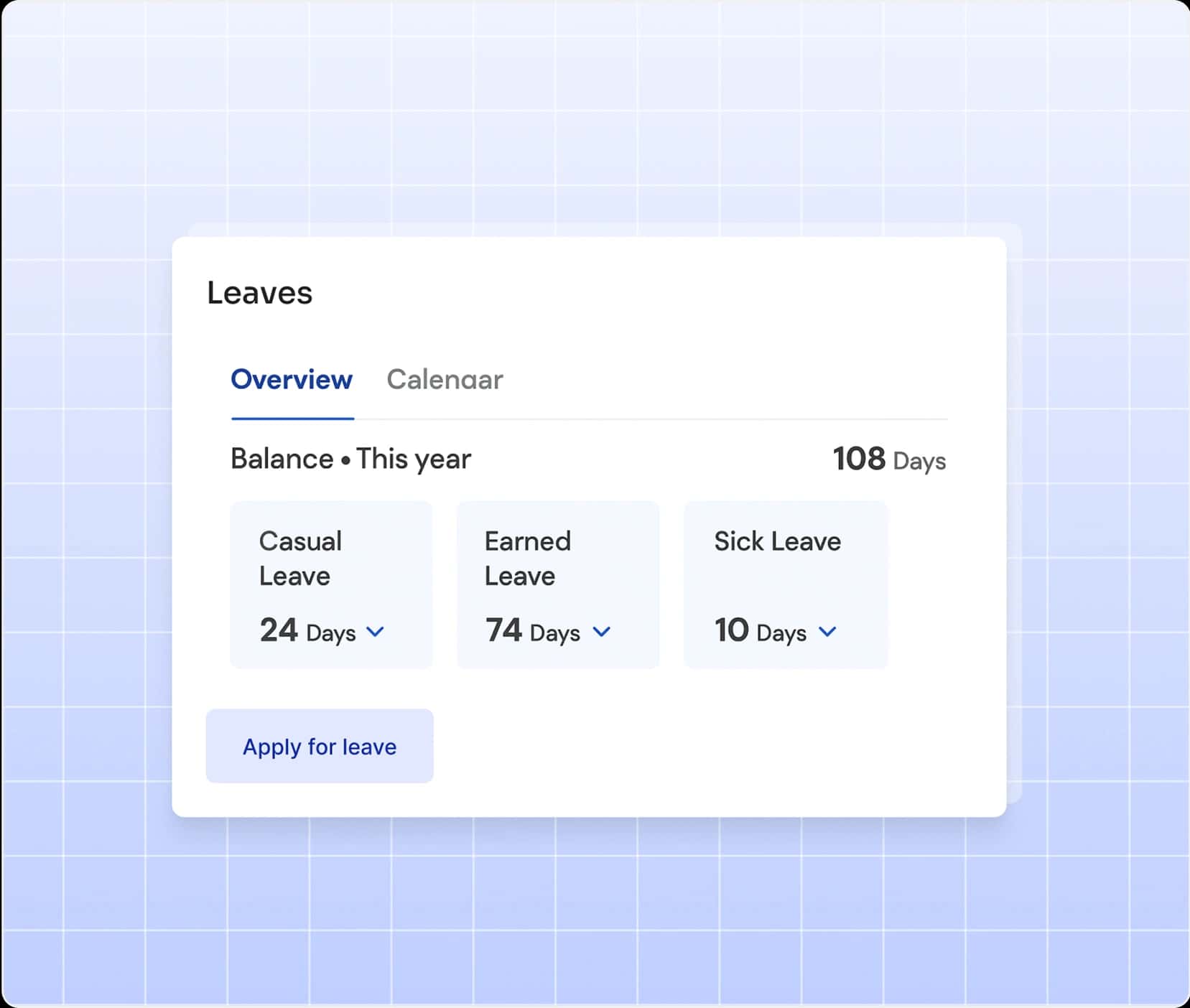 Leave balance dashboard