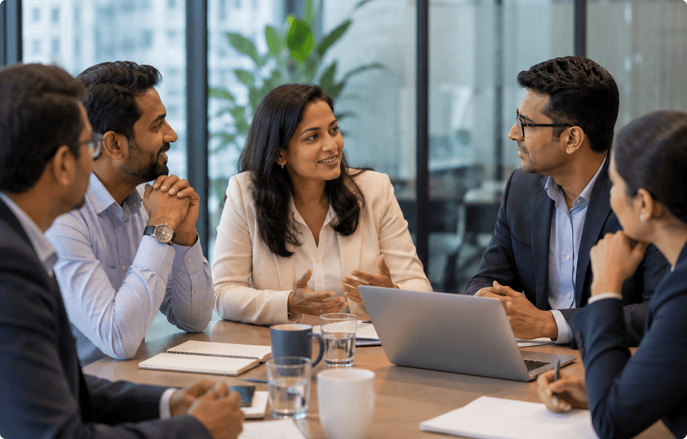 Eilisys team members collaborating in a meeting around a conference table