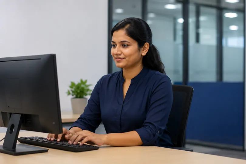 HR professional working at a desk with a computer