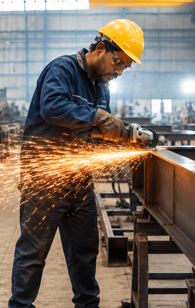 Manufacturing worker operating industrial machinery in a factory