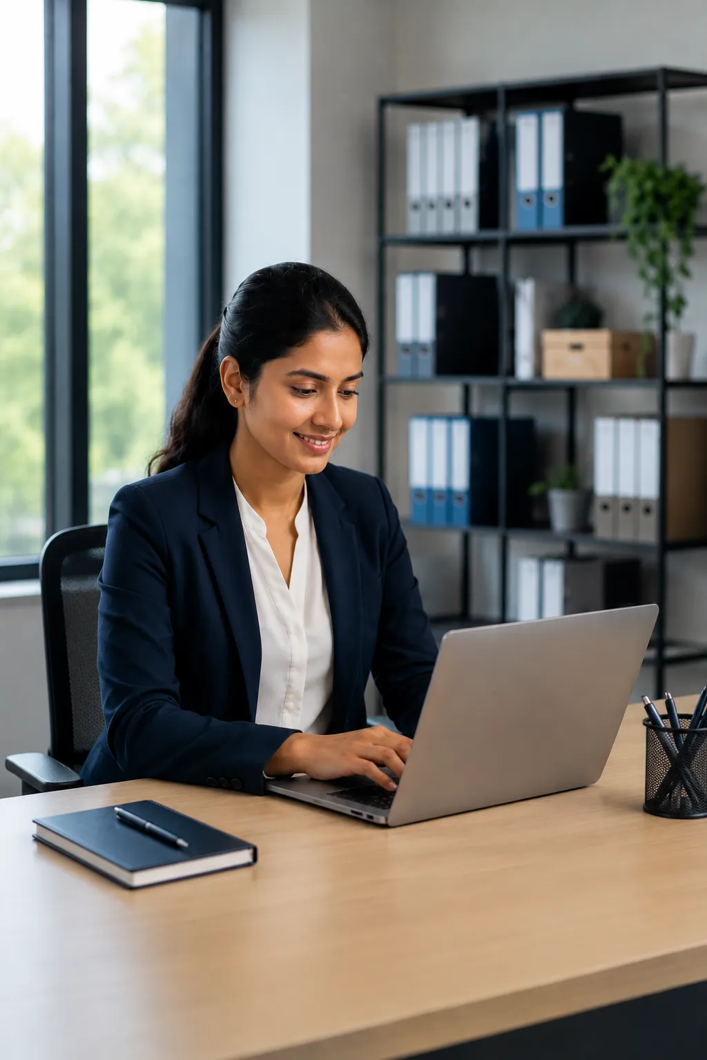 Professional reviewing HRMS ROI details on a laptop