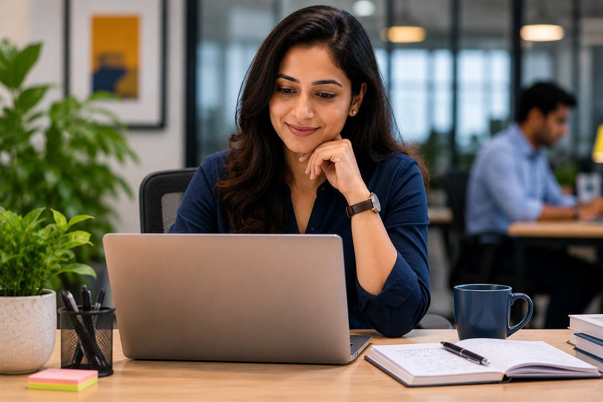 HR professional reviewing workforce data on a laptop