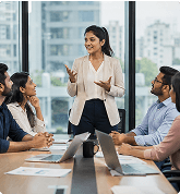Leadership team in a collaborative meeting in a modern office