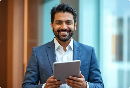 Manager reviewing travel and expense requests on a tablet