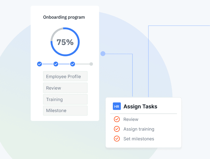 Onboarding program progress with HR task assignment and milestone tracking